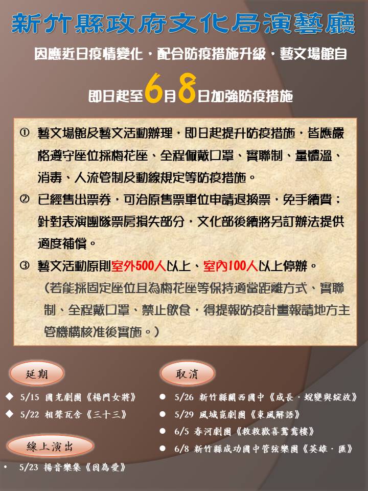 持續更新 因應疫情升溫即日起至6 8文化局各場館 活動開放與辦理情形 新竹縣政府文化局